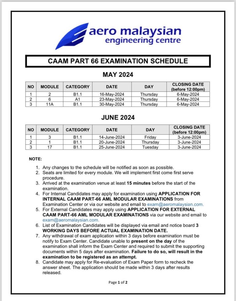 CAAM EXAMINATION SCHEDULE MAY & JUNE 2024