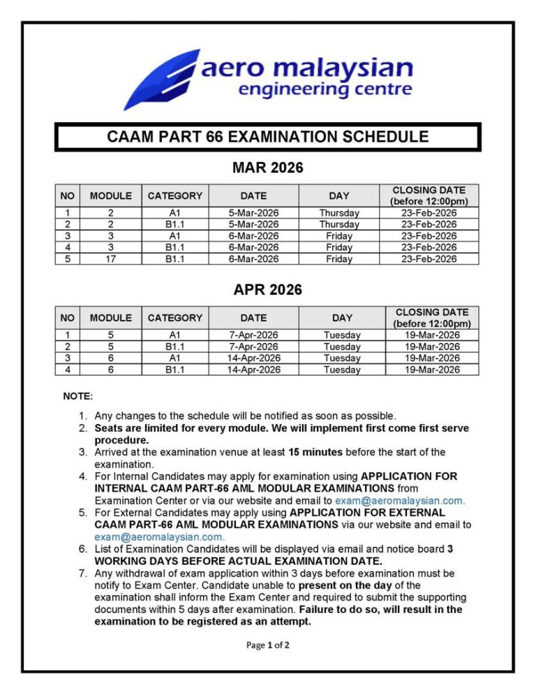 CAAM EXAMINATION SCHEDULE MARCH & APRIL 2026
